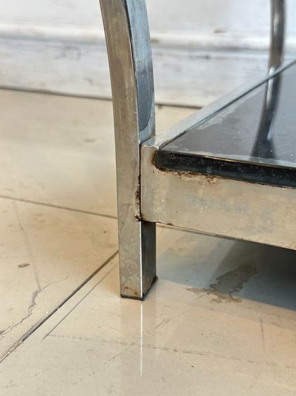 โต๊ะคอนโซล ท็อปและชั้นวางกระจกเทมเปอร์ สีดำ โครงขาสแตนเลส รูปที่ 12