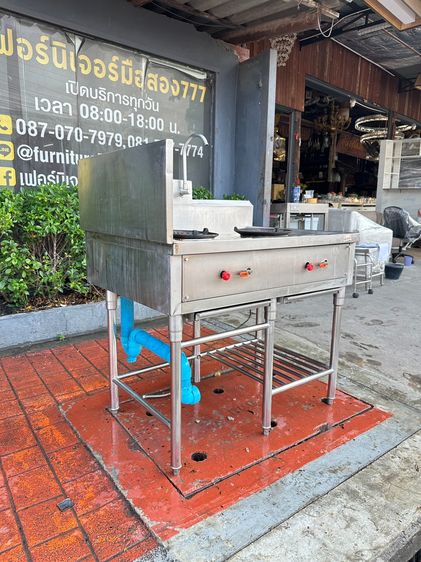 เตาสแตนเลส เกรด 304 (เตาไทย) 2 หัว หัวเตา KB5 1 ก็อกน้ำ ด้านบนเตามีรางน้ำ ชั้นวางระแนง  รูปที่ 2