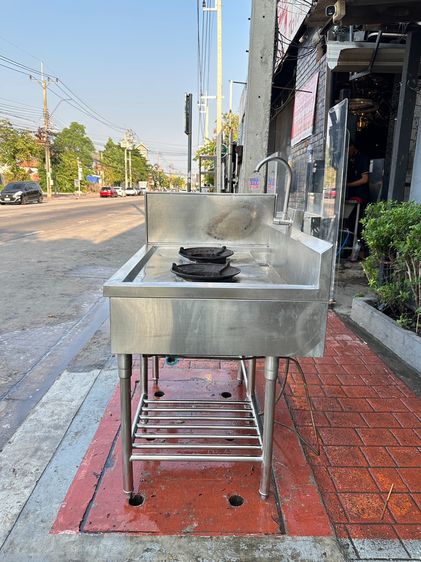 เตาสแตนเลส เกรด 304 (เตาไทย) 2 หัว หัวเตา KB5 1 ก็อกน้ำ ด้านบนเตามีรางน้ำ ชั้นวางระแนง  รูปที่ 4