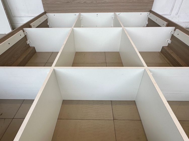 เตียงนอน 5 ฟุต โครงไม้ MDF หัวเตียงและโครงสีบีชลายไม้ คานและแผ่นรองสีขาว รูปที่ 15