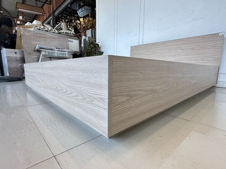 เตียงนอน 5 ฟุต โครงไม้ MDF หัวเตียงและโครงสีบีชลายไม้ คานและแผ่นรองสีขาว รูปที่ 10