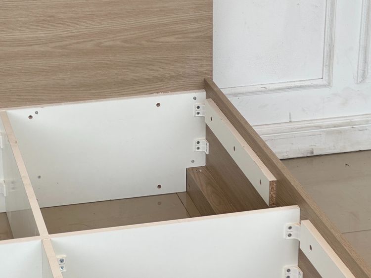 เตียงนอน 5 ฟุต โครงไม้ MDF หัวเตียงและโครงสีบีชลายไม้ คานและแผ่นรองสีขาว รูปที่ 13