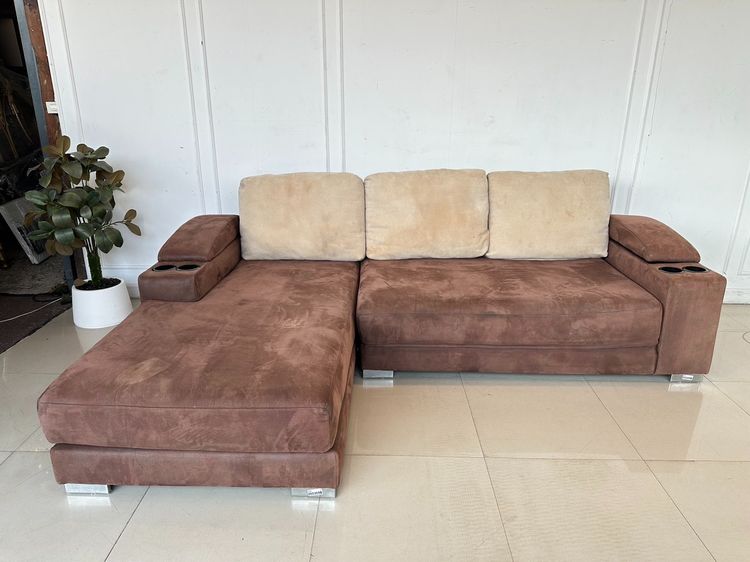 3 ที่นั่ง โซฟาแอล เบาะผ้ากำมะหยี่สีน้ำตาล