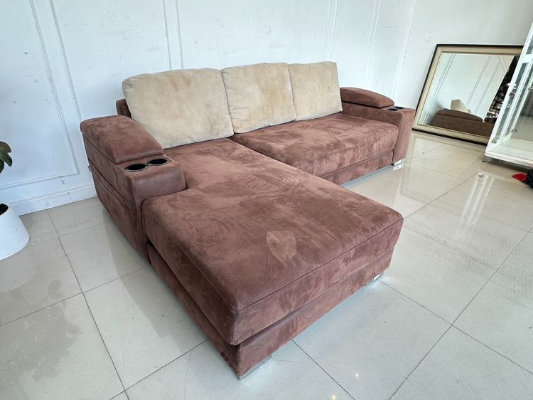 โซฟาแอล เบาะผ้ากำมะหยี่สีน้ำตาล รูปที่ 3