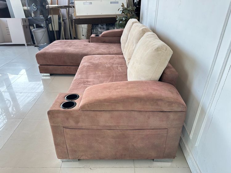 โซฟาแอล เบาะผ้ากำมะหยี่สีน้ำตาล รูปที่ 4