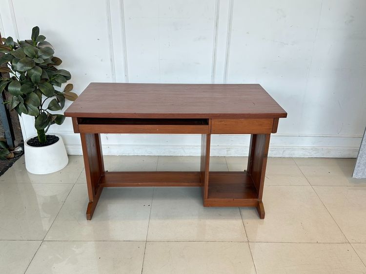 โต๊ะวางคอม สไตล์วินเทจ 1 บานเลื่อนวางคีย์บอร์ด 1 ลิ้นชัก 1 ช่องใส่เคสคอม โครงขาไม้จริงสีน้ำตาลแดง รูปที่ 2