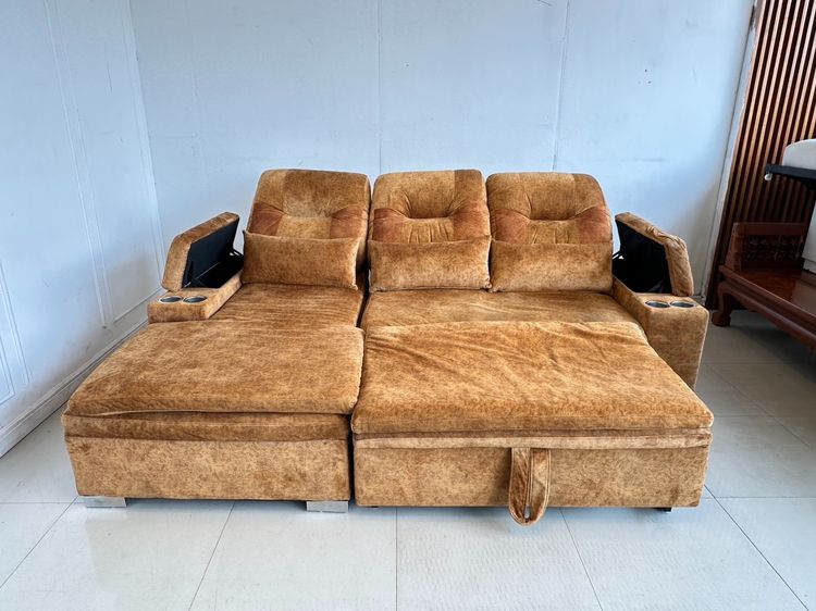 โซฟาเบด เบาะผ้ากำมะหยี่สีน้ำตาล พิงหลังปรับเอนได้ 3 ระดับ รูปที่ 15
