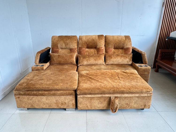 โซฟาเบด เบาะผ้ากำมะหยี่สีน้ำตาล พิงหลังปรับเอนได้ 3 ระดับ รูปที่ 2