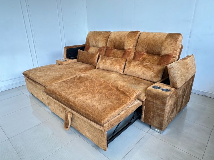 โซฟาเบด เบาะผ้ากำมะหยี่สีน้ำตาล พิงหลังปรับเอนได้ 3 ระดับ รูปที่ 3