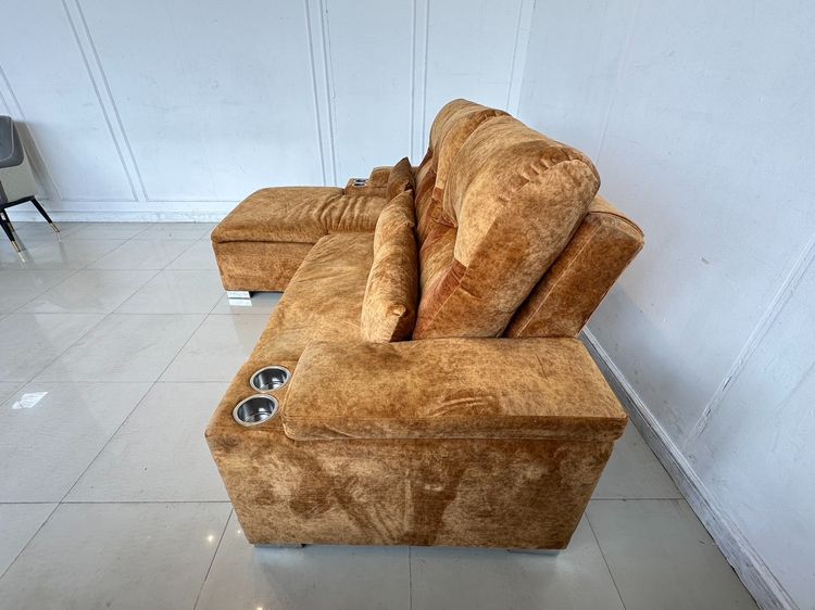 โซฟาเบด เบาะผ้ากำมะหยี่สีน้ำตาล พิงหลังปรับเอนได้ 3 ระดับ รูปที่ 6