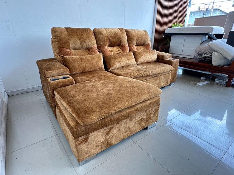 โซฟาเบด เบาะผ้ากำมะหยี่สีน้ำตาล พิงหลังปรับเอนได้ 3 ระดับ รูปที่ 4