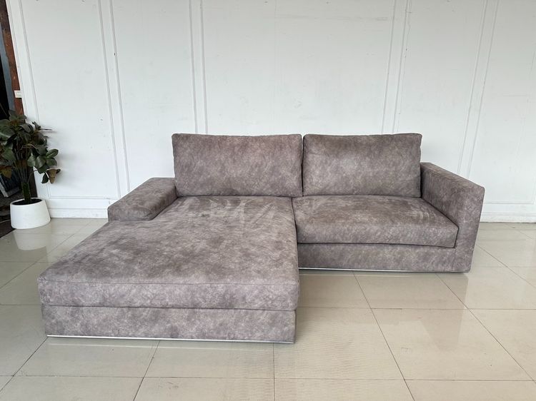 3 ที่นั่ง โซฟาแอล แบรนด์ SK HOME เบาะผ้ากำมะหยี่สีเทา ถอดปลอกได้