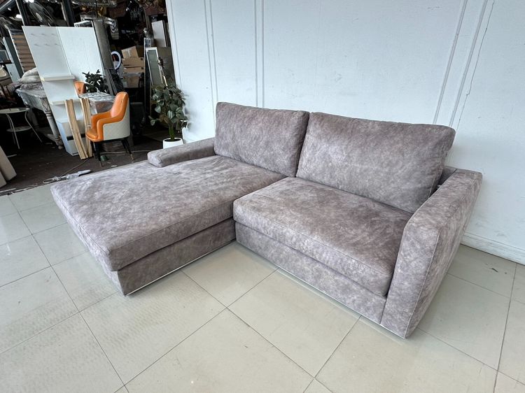 โซฟาแอล แบรนด์ SK HOME เบาะผ้ากำมะหยี่สีเทา ถอดปลอกได้ รูปที่ 4