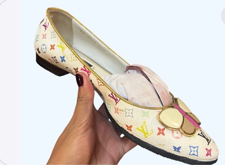 รองเท้า Louis Vuitton White Multicolor Butterfly Ballerina Flats  รูปที่ 2