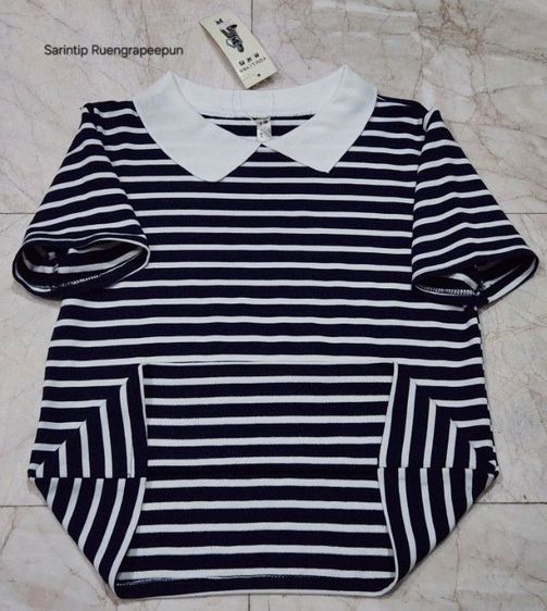 YOU LI YAN เสื้อไหมพรมคอปก ลายทางสีกรมท่า-ขาว
อก 36"  รูปที่ 6