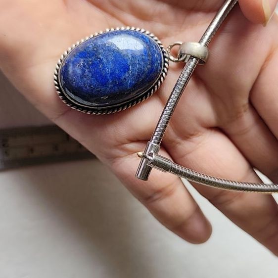 ❌ปิด❌สร้อย จี้หินลาพีส ( Lapis Lazuli )สีน้ำเงินเข้ม ชิ้นใหญ่ งานจากต่างประเทศ รูปที่ 9