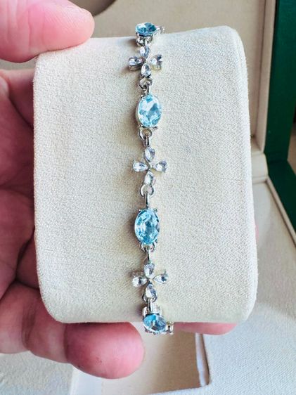 สร้อยข้อมือโลหะชุบประดับคริสตัลสีฟ้าปรับสายได้