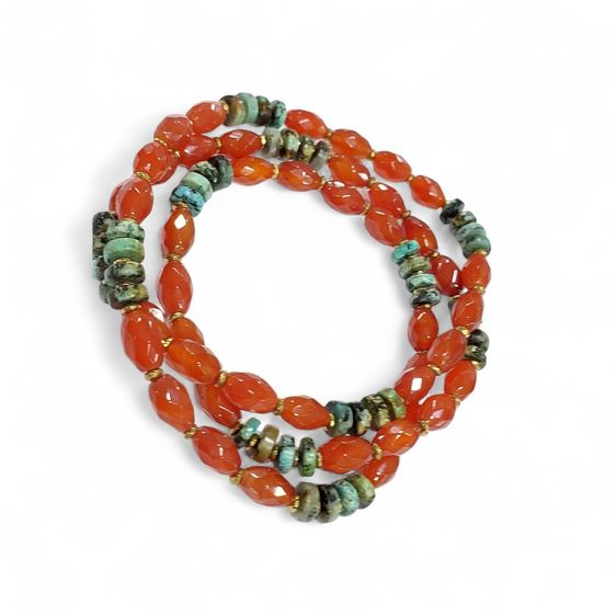 สร้อยคอหินอเกต หินแอฟริกาเทอควอย ชุดรวม 3 เส้น ยาว 15-30 นิ้ว รูปที่ 3