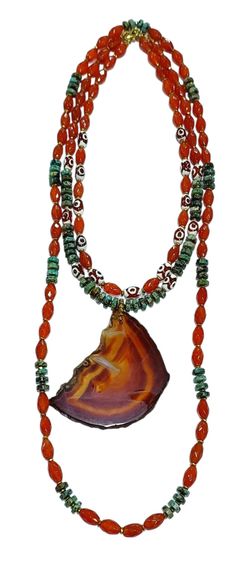 สร้อยคอหินอเกต หินแอฟริกาเทอควอย ชุดรวม 3 เส้น ยาว 15-30 นิ้ว