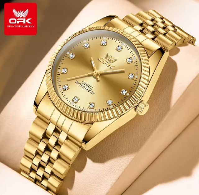 OPK นาฬิกาดั้งเดิมผู้ชายของแท้ติดเพชรควอตซ์นำเข้ากันน้ำสแตนเลสนาฬิกาลำลองเรืองแสง