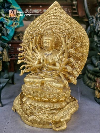 กวนอิมทองเหลืองปิดทองเก่า รูปที่ 3