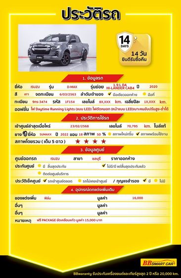 Isuzu D-MAX 2020 1.9 Hi-Lander L Pickup ดีเซล ไม่ติดแก๊ส เกียร์ธรรมดา เทา รูปที่ 2