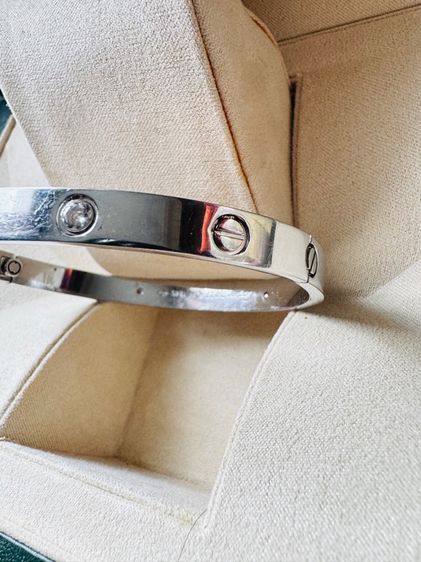 กำไลข้อมือโลหะชุบสีเงินแบบเงาหมุนเกลียวสองด้านประดับเพชร Size 22 รูปที่ 6