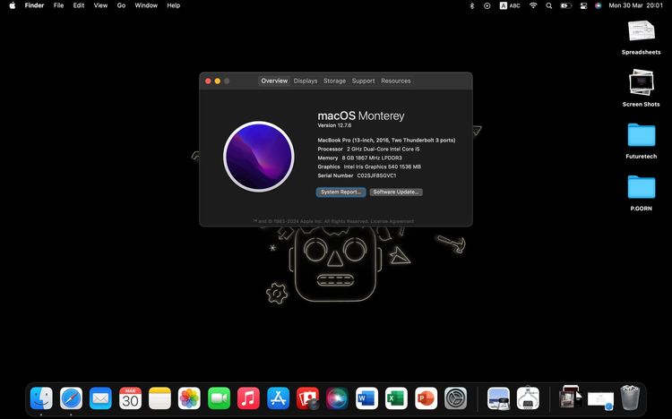 Apple Macbook Pro 13 Inch ไม่ใช่ 8 กิกะไบต์ แมค โอเอส อื่นๆ MacBook Pro 13-inch 2016 (2 Thunderbolt)