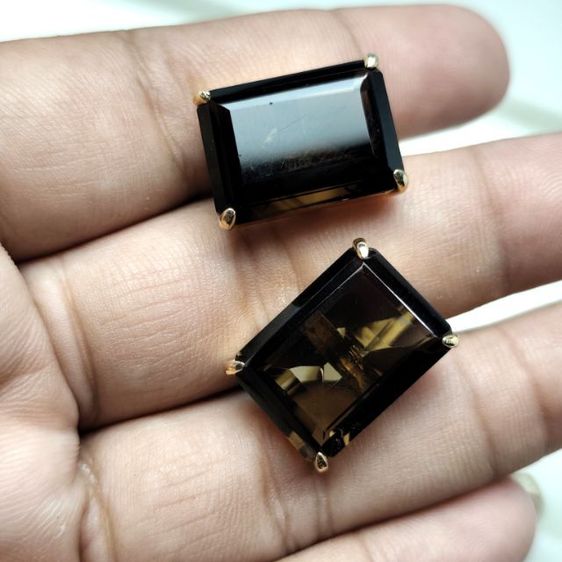 🔖คัพลิงก์สีทอง พลอยแท้ สโมกกี้ควอทซ์ (Smoky Quartz) มีตอกโค้ด งานจากต่างประเทศ รูปที่ 2