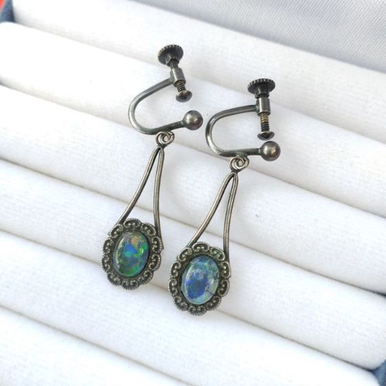 🔖ต่างหูหนีบโอปอล์ ตัวเรือนสีคล้ายเงิน งานจากญี่ปุ่น รูปที่ 6