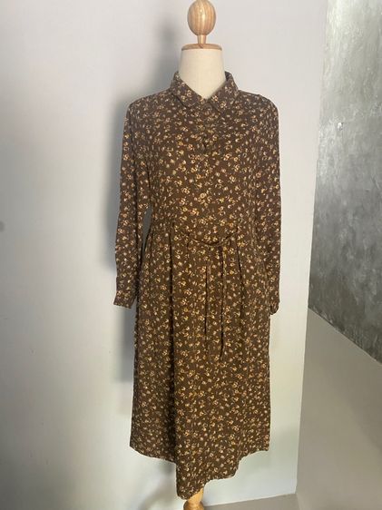 แขนยาว น้ำตาล L เดรส | จั๊มสูท อื่นๆ ชุดเดรสยาวลายดอกไม้ วินเทจ