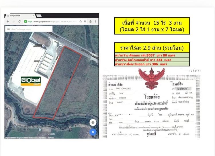 ใช่ ขายด่วน ที่ดินติดโกลบอลเฮ้าส์ เมืองหนองบัวลำภู
