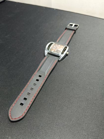 เงิน อื่นๆ นาฬิกาข้อมือชาย ทรงสปอร์ต หน้าปัดน้ำตาล สายดำด้ายแดง