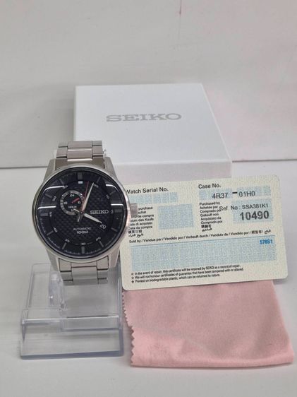 เงิน Seiko Automatic 4R37 100M ฝาหลังใส สายสแตนเลสแท้ เครื่องออโต้