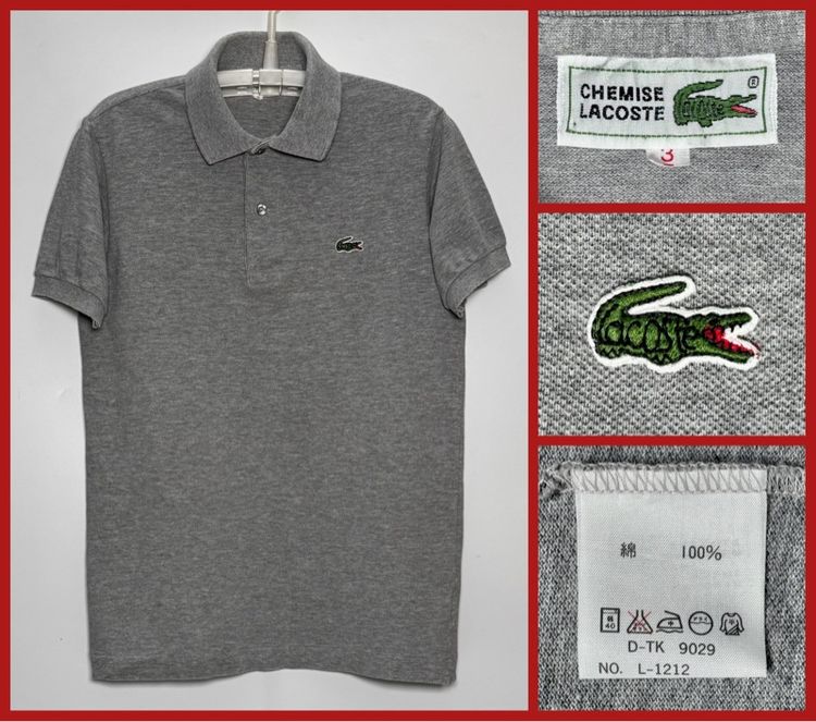 เทา แขนสั้น ⚠️เหมือนใหม่‼️เสื้อโปโล LACOSTE ของแท้ MADE IN JAPAN 