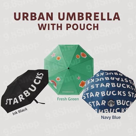 ร่ม Starbucks ของแท้จาก shop ของใหม่ มี 2 สี สีเขียวกับสีน้ำเงิน ขนาดมาตรฐานพกพา  21 นิ้ว รูปที่ 7