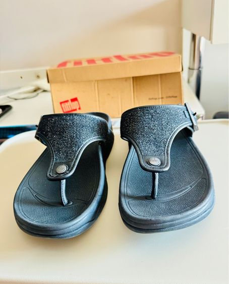 ใบเสร็จจริง Used Fitflop Trakk II Mens Buckle Leather Cancas Two Tone Black Size 42  รูปที่ 8
