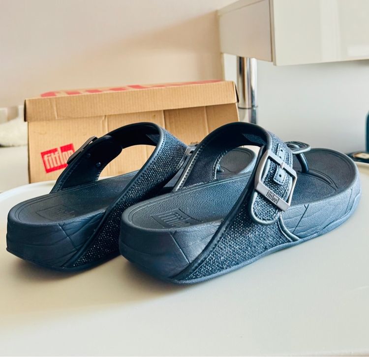 ใบเสร็จจริง Used Fitflop Trakk II Mens Buckle Leather Cancas Two Tone Black Size 42  รูปที่ 3