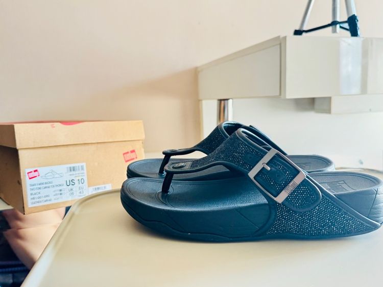 ใบเสร็จจริง Used Fitflop Trakk II Mens Buckle Leather Cancas Two Tone Black Size 42  รูปที่ 7
