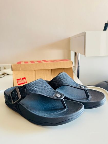 ใบเสร็จจริง Used Fitflop Trakk II Mens Buckle Leather Cancas Two Tone Black Size 42  รูปที่ 4