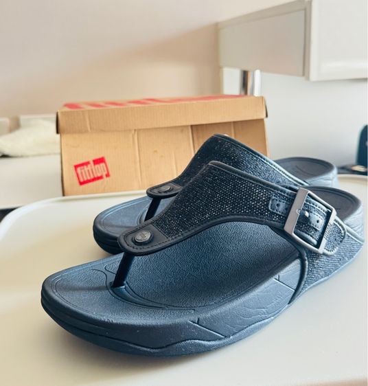 ใบเสร็จจริง Used Fitflop Trakk II Mens Buckle Leather Cancas Two Tone Black Size 42  รูปที่ 2