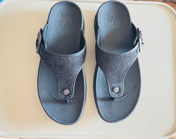 ดำ ผ้าใบ รองเท้าแตะ UK 8 | EU 42 | US 8.5 ใบเสร็จจริง Used Fitflop Trakk II Mens Buckle Leather Cancas Two Tone Black Size 42 