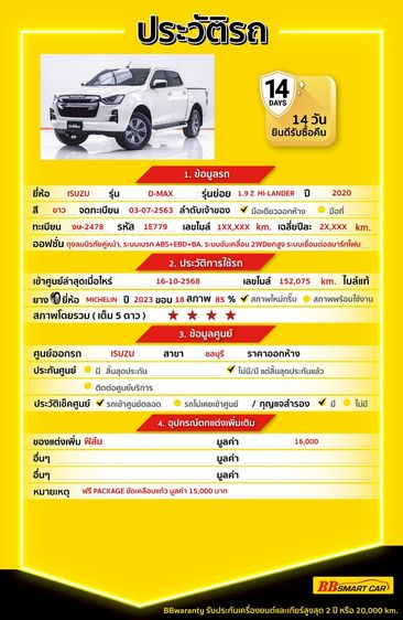 Isuzu D-MAX 2020 1.9 Hi-Lander Z Pickup ดีเซล ไม่ติดแก๊ส เกียร์ธรรมดา ขาว รูปที่ 2