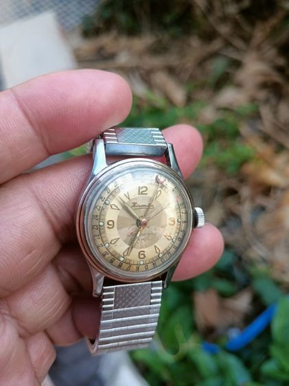 Vintage Hirondor Classic date points Mens Watch Swiss made 1955-60's ไขลาน วันนี่กล้ามปู หน้าเฟดเก่าเหลือบแสง ขอบทอง 14 K. 31-35มม.boy size  รูปที่ 5