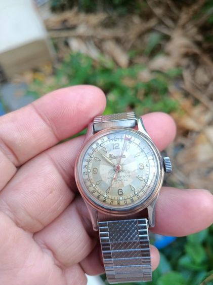 Vintage Hirondor Classic date points Mens Watch Swiss made 1955-60's ไขลาน วันนี่กล้ามปู หน้าเฟดเก่าเหลือบแสง ขอบทอง 14 K. 31-35มม.boy size  รูปที่ 6
