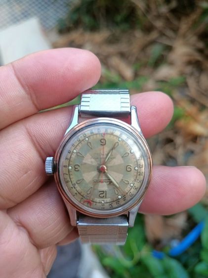 Vintage Hirondor Classic date points Mens Watch Swiss made 1955-60's ไขลาน วันนี่กล้ามปู หน้าเฟดเก่าเหลือบแสง ขอบทอง 14 K. 31-35มม.boy size  รูปที่ 11