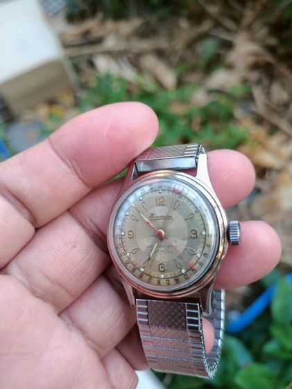 Vintage Hirondor Classic date points Mens Watch Swiss made 1955-60's ไขลาน วันนี่กล้ามปู หน้าเฟดเก่าเหลือบแสง ขอบทอง 14 K. 31-35มม.boy size  รูปที่ 3