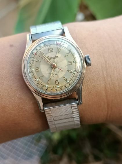 Vintage Hirondor Classic date points Mens Watch Swiss made 1955-60's ไขลาน วันนี่กล้ามปู หน้าเฟดเก่าเหลือบแสง ขอบทอง 14 K. 31-35มม.boy size  รูปที่ 4