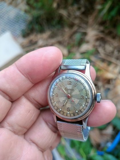 Vintage Hirondor Classic date points Mens Watch Swiss made 1955-60's ไขลาน วันนี่กล้ามปู หน้าเฟดเก่าเหลือบแสง ขอบทอง 14 K. 31-35มม.boy size  รูปที่ 2