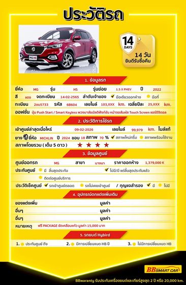 MG HS 2022 1.5 X Utility-car ปลั๊กอินไฮบริด (PHEV) ไม่ติดแก๊ส เกียร์อัตโนมัติ แดง รูปที่ 2